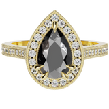 Pear Shape Black Diamond Halo Millgrain Ring | McLean & Co Manufacturing Jewellers Sunshine Coast Australia