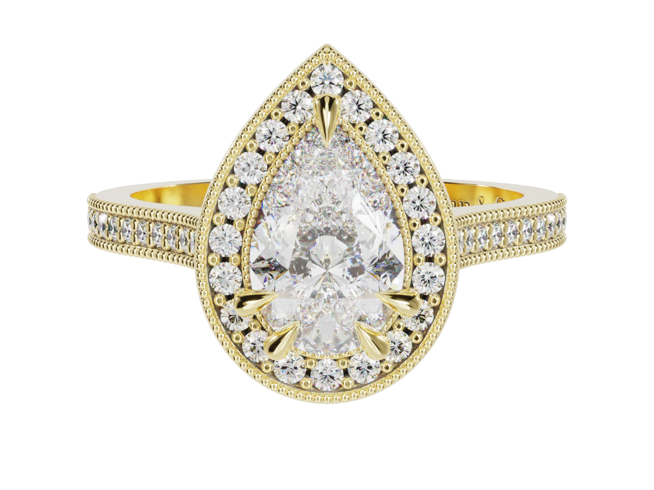 Pear Shape Diamond Halo Millgrain Ring | McLean & Co Jewellers Sunshine Coast Australia