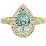 Pear Shape Aquamarine Diamond Halo Millgrain Ring | McLean & Co Manufacturing Jewellers Sunshine Coast Australia 