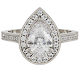 Pear Shape Diamond Halo Millgrain Ring White Gold | McLean & Co Jewellers Sunshine Coast Australia