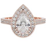 Rose Gold Pear Shape Diamond Halo Millgrain Ring | McLean & Co Jewellers Sunshine Coast Australia