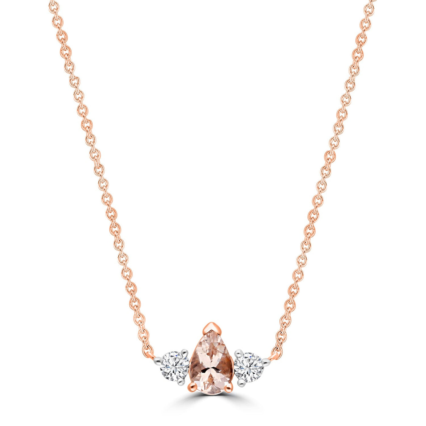 0.16ct HI I1 Diamond & Morganite Necklace 45cm in 9K Rose Gold