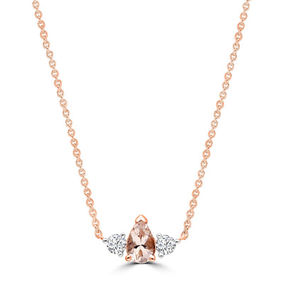 0.16ct HI I1 Diamond & Morganite Necklace 45cm in 9K Rose Gold