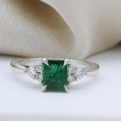 Rectangle green Emerald & Diamond Ring White Gold | McLean & Co Maufacturing Jewellers Sunshine Coast Australia
