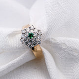 Natural Green Emerald and Diamond Ring Set in Yellow gold Floral Shape | McLean & Co Jewellers Sunshine Coast 