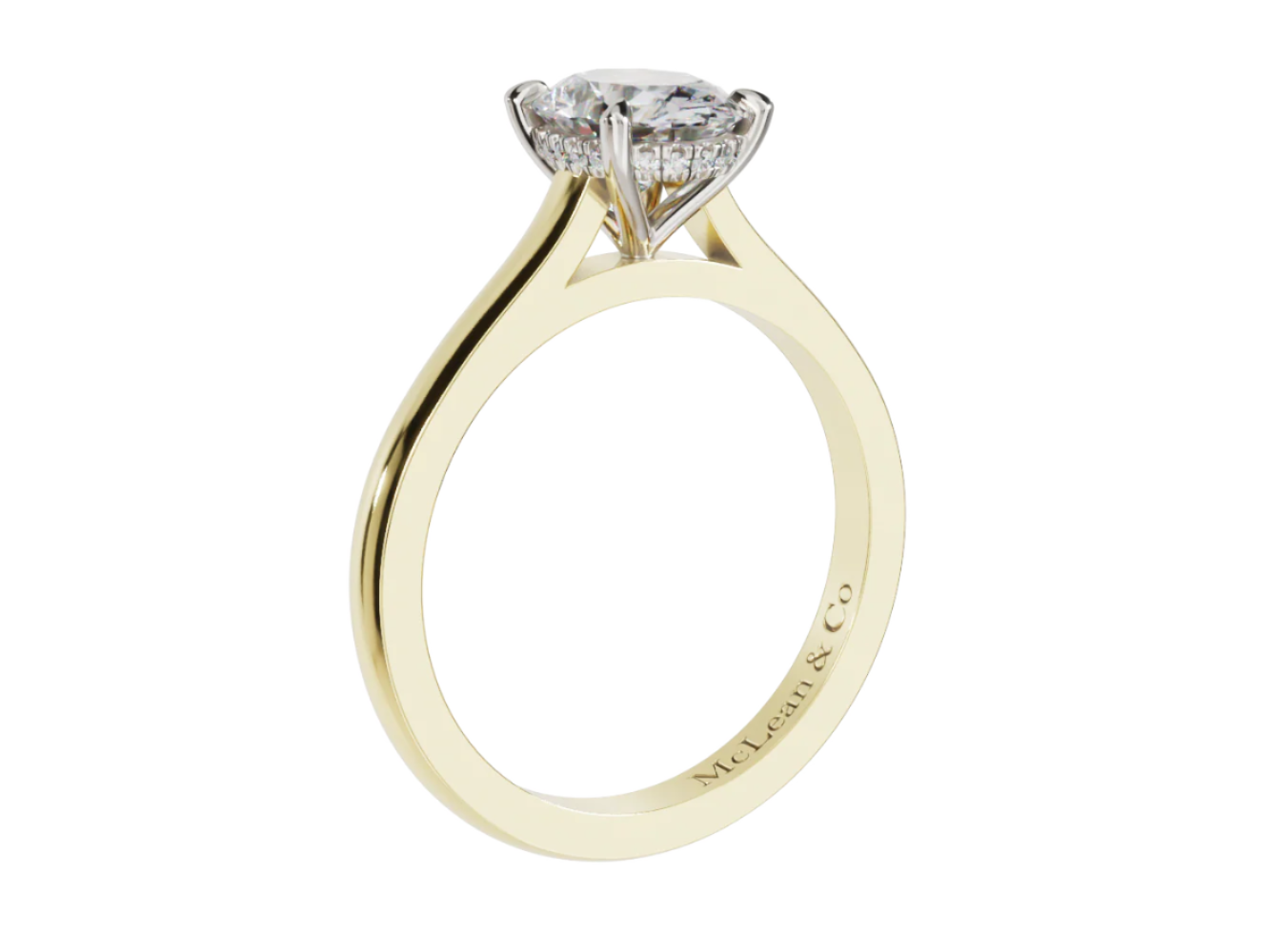 Gold ring with a diamond on a white background