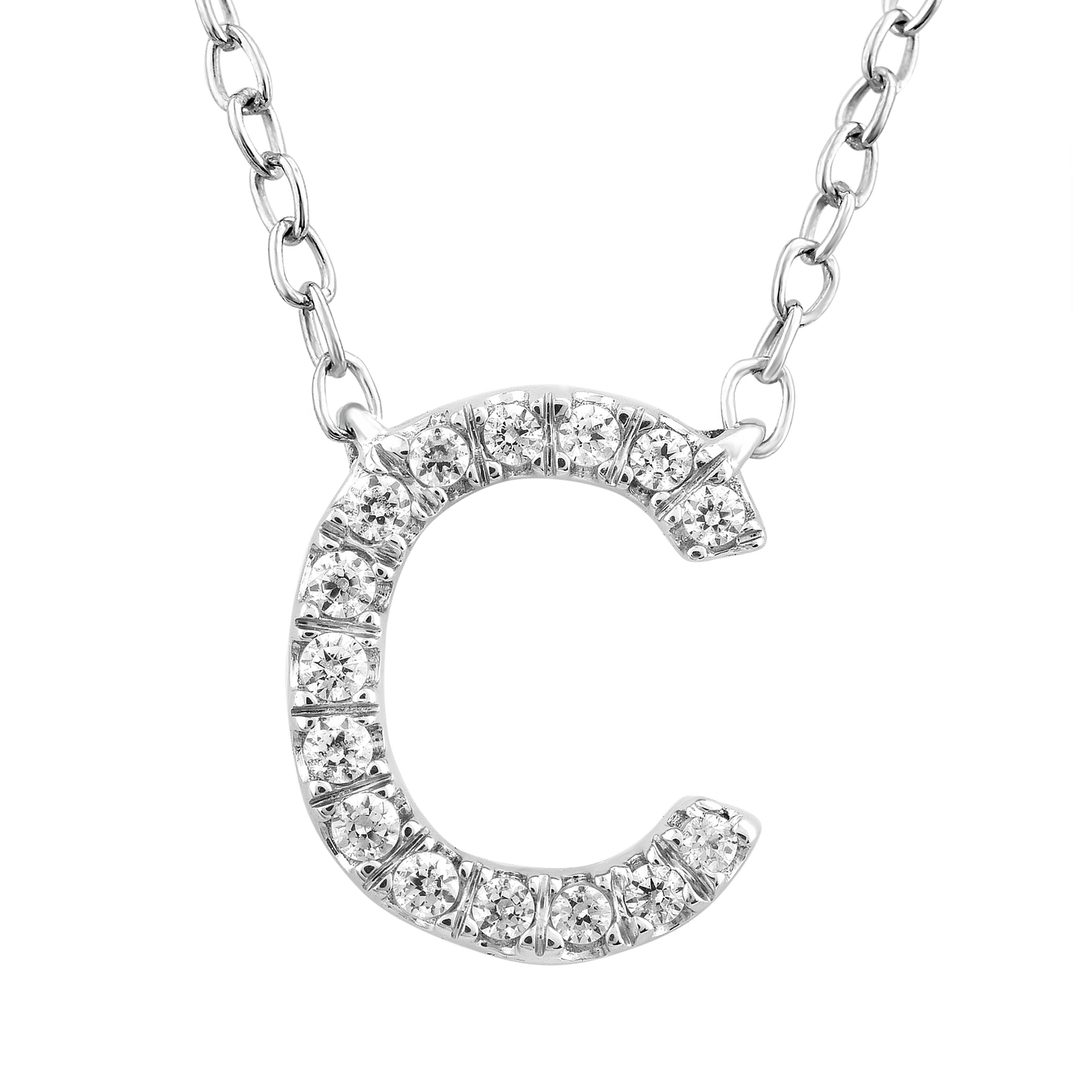 Initial 'C' Necklace with 0.06ct Diamonds in 9K White Gold