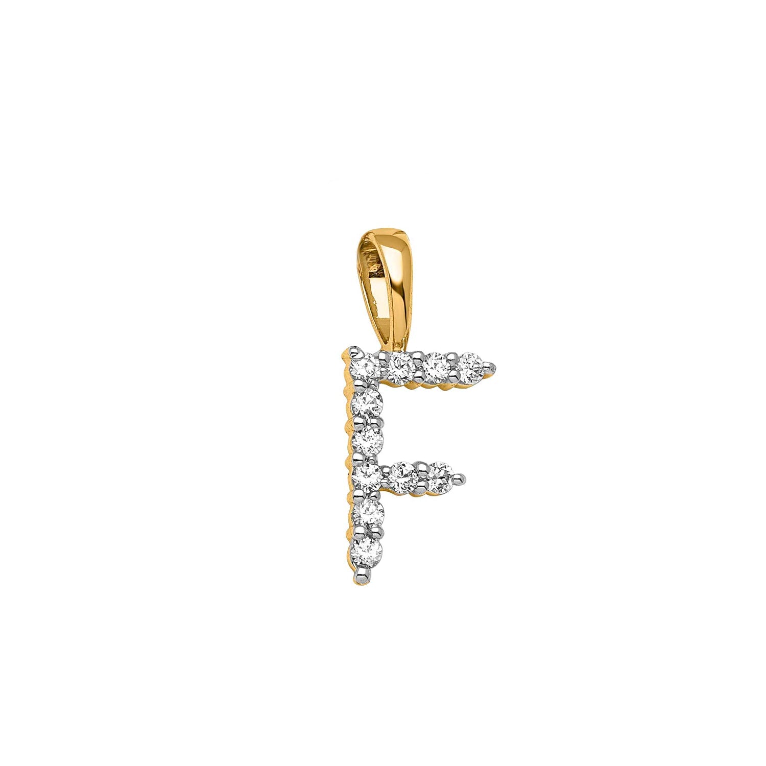 Petite Diamond Initial Pendant Letter F Yellow Gold