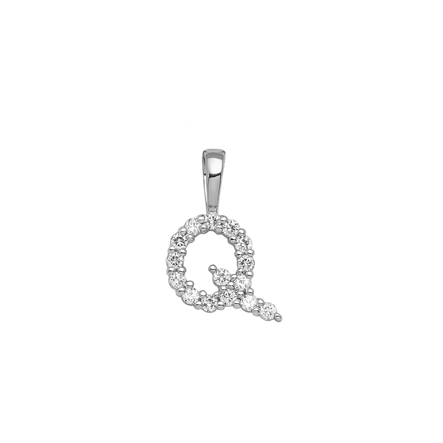 Petite Diamond Initial Pendant Letter Q White Gold