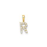 Petite Diamond Initial Pendant Letter R Yellow Gold
