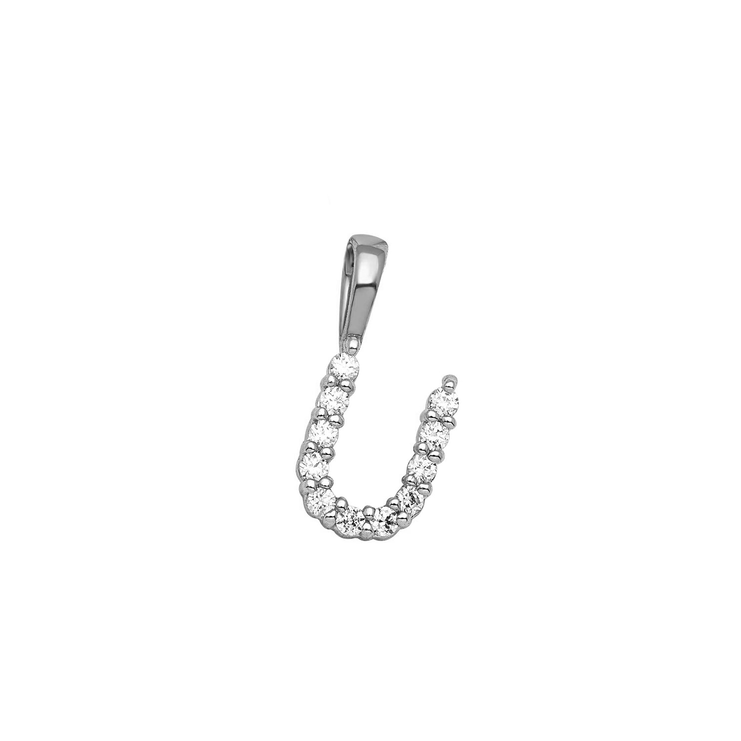 Petite Diamond Initial Pendant Letter U White Gold 