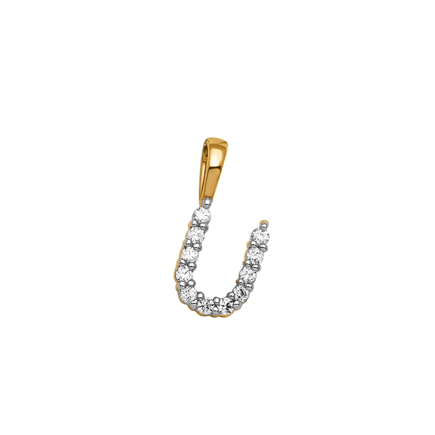 Petite Diamond Initial Pendant Letter U Yellow Gold 
