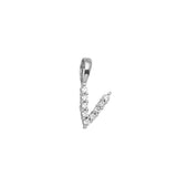 Petite Diamond Initial Pendant Letter V White Gold