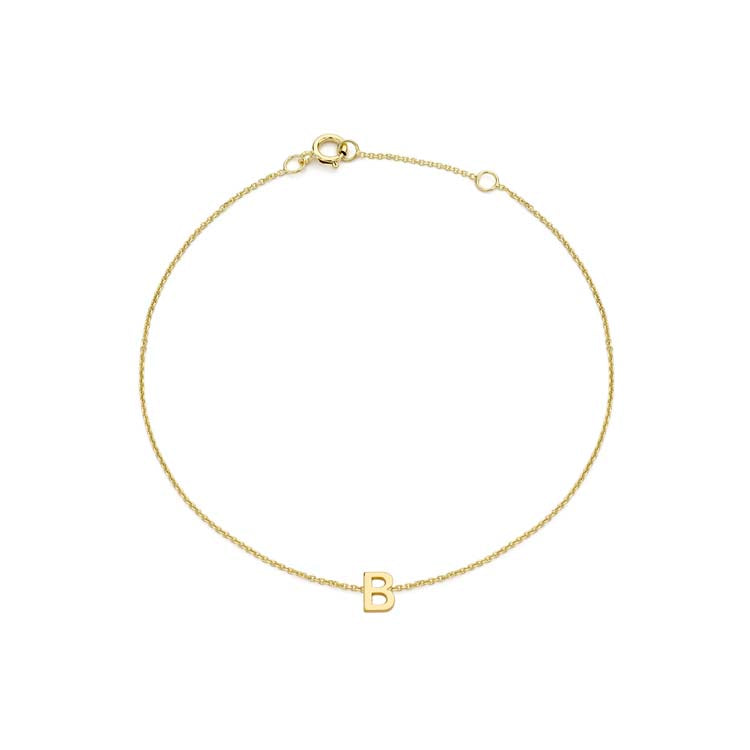 Petite Tiny Mini Initial Letter B Bracelet Yellow Gold