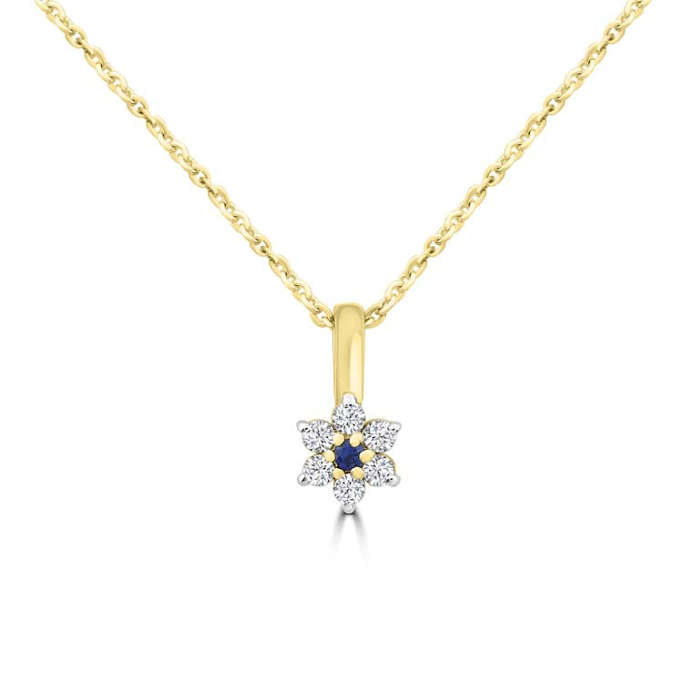 Diamond, Sapphire Necklace 40-45cm with 0.1ct Diamonds in 9K Yellow Gold