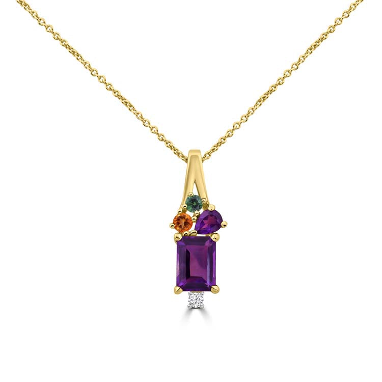 Diamond, Amethyst, Citrine, Tsavourite Necklace 40-45cm with 0.03ct Diamonds in 9K Yellow Gold