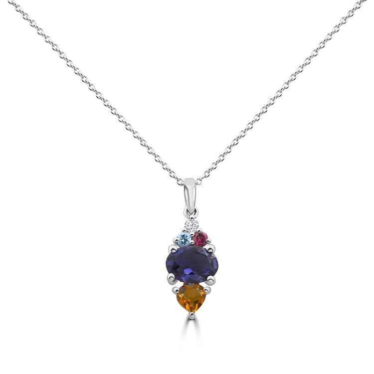 Diamond, Iolite, Citrine, Blue Topaz, Rhodolite Necklace 40-45cm with 0.03ct Diamonds in 9K White Gold