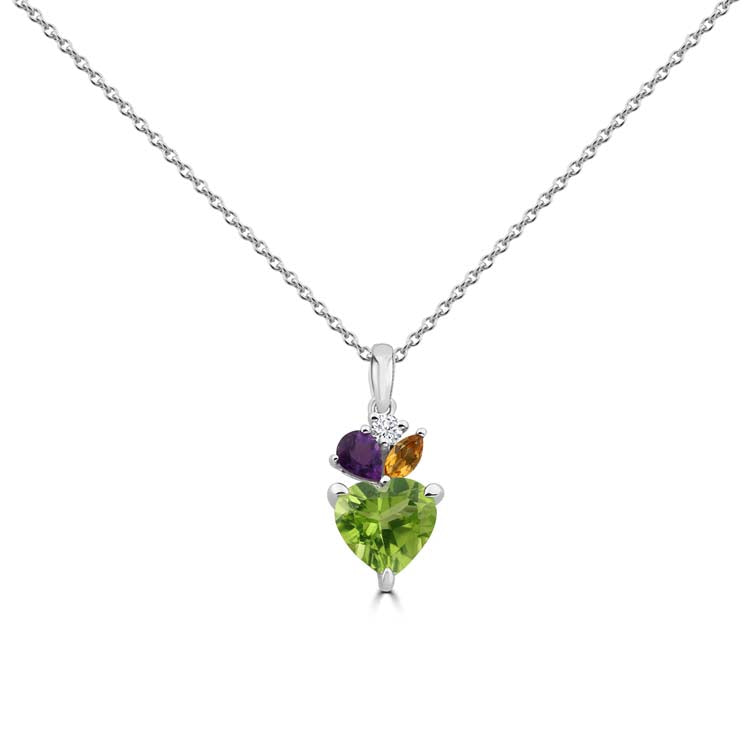 Diamond, Peridot, Amethyst, Citrine Necklace 40-45cm with 0.04ct Diamonds in 9K White Gold