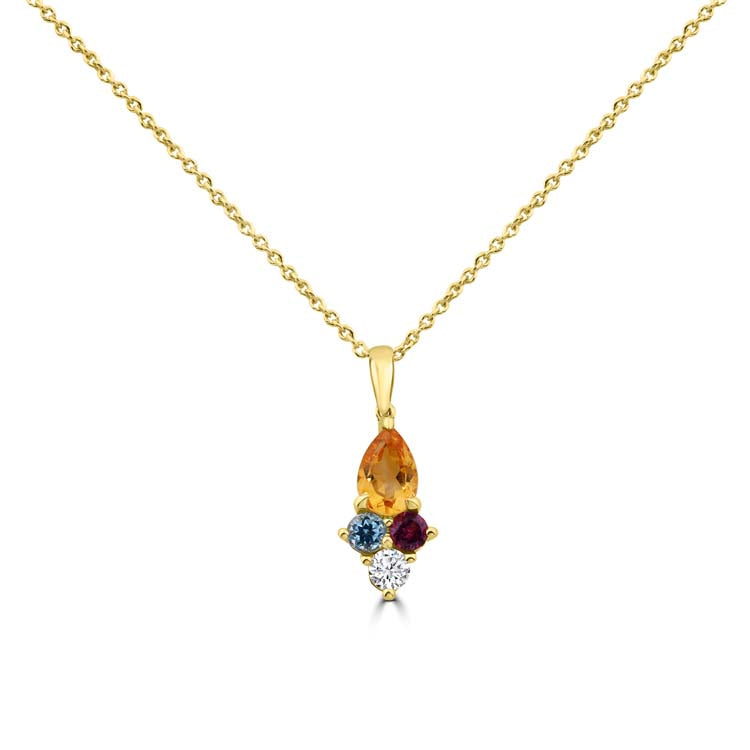 Diamond, Citrine, Blue Topaz, Rhodolite Necklace 40-45cm with 0.08ct Diamonds in 9K Yellow Gold