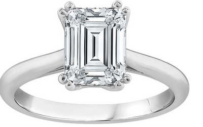 Solitaire Emerald Cut Diamond Engagement ring set in white gold