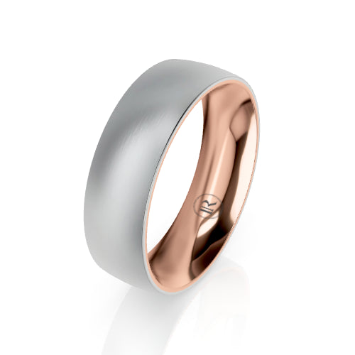 Tantalum Wedding Ring with rose gold feature on inside of ring McLean & Co Jewellers Sunshine Coast Australia