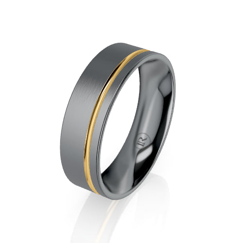 Tantalum Wedding Ring with Yellow gold feature on white background | McLean & Co Jewellers Sunshine Coast