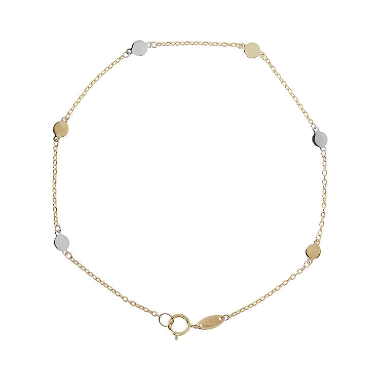 9K Yellow Gold 2-Tone Disc Necklace 19cm