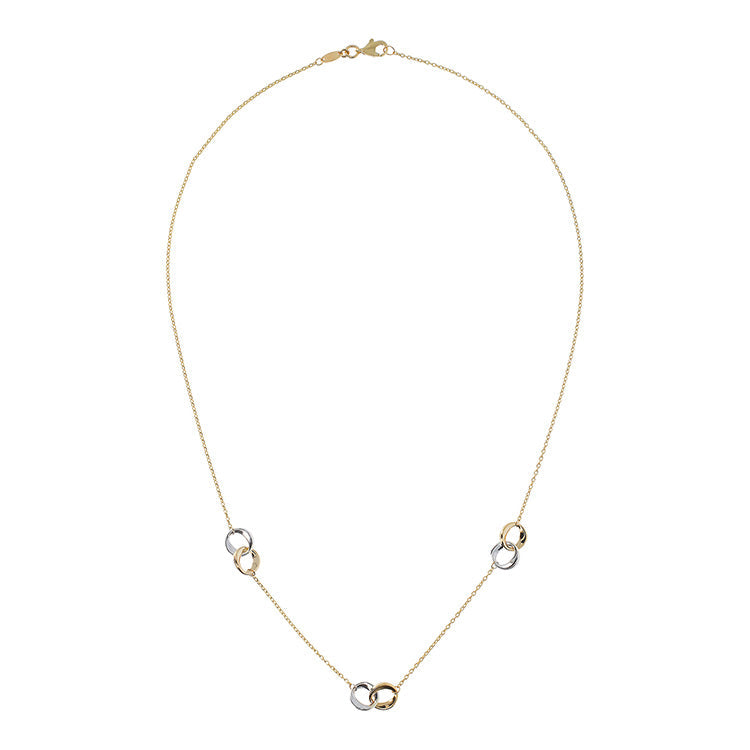 9K Yellow Gold 2-Tone Double Ring Necklace 45cm