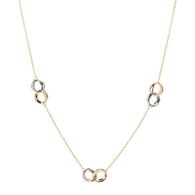 9K Yellow Gold 2-Tone Double Ring Necklace 45cm