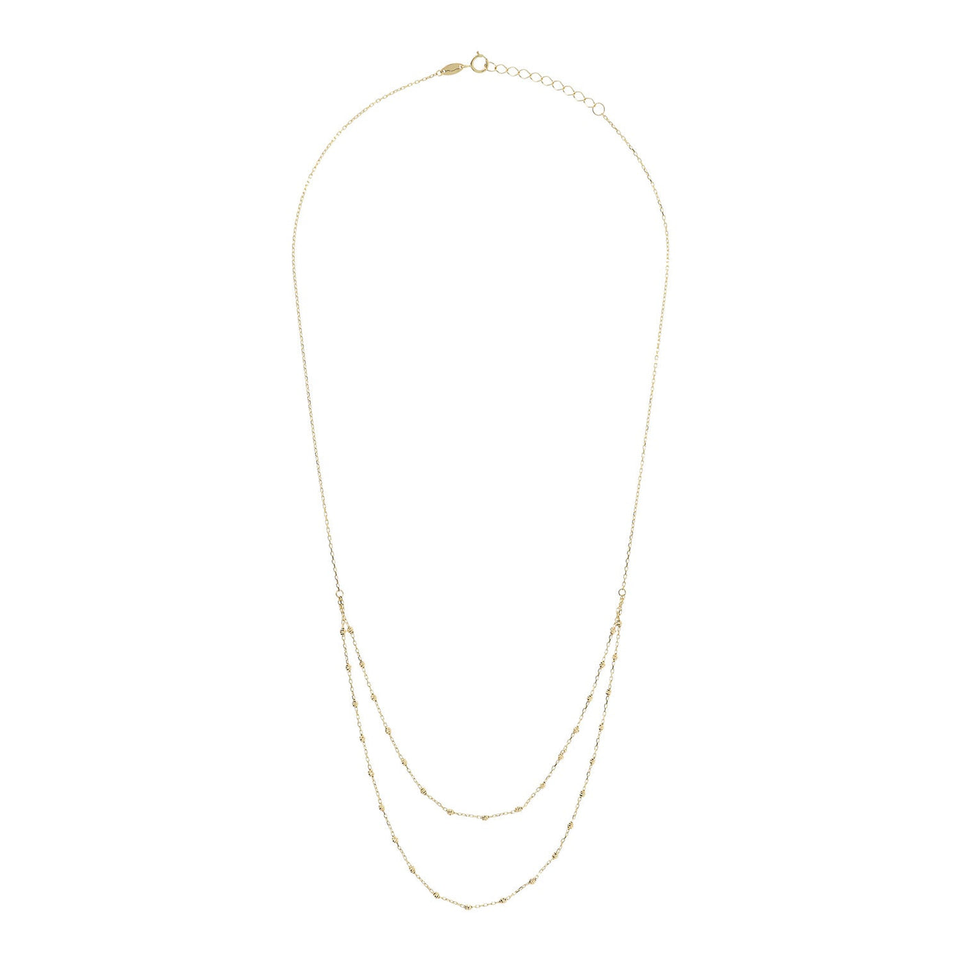 9K Yellow Gold Beaded Double Chain Necklace 48cm