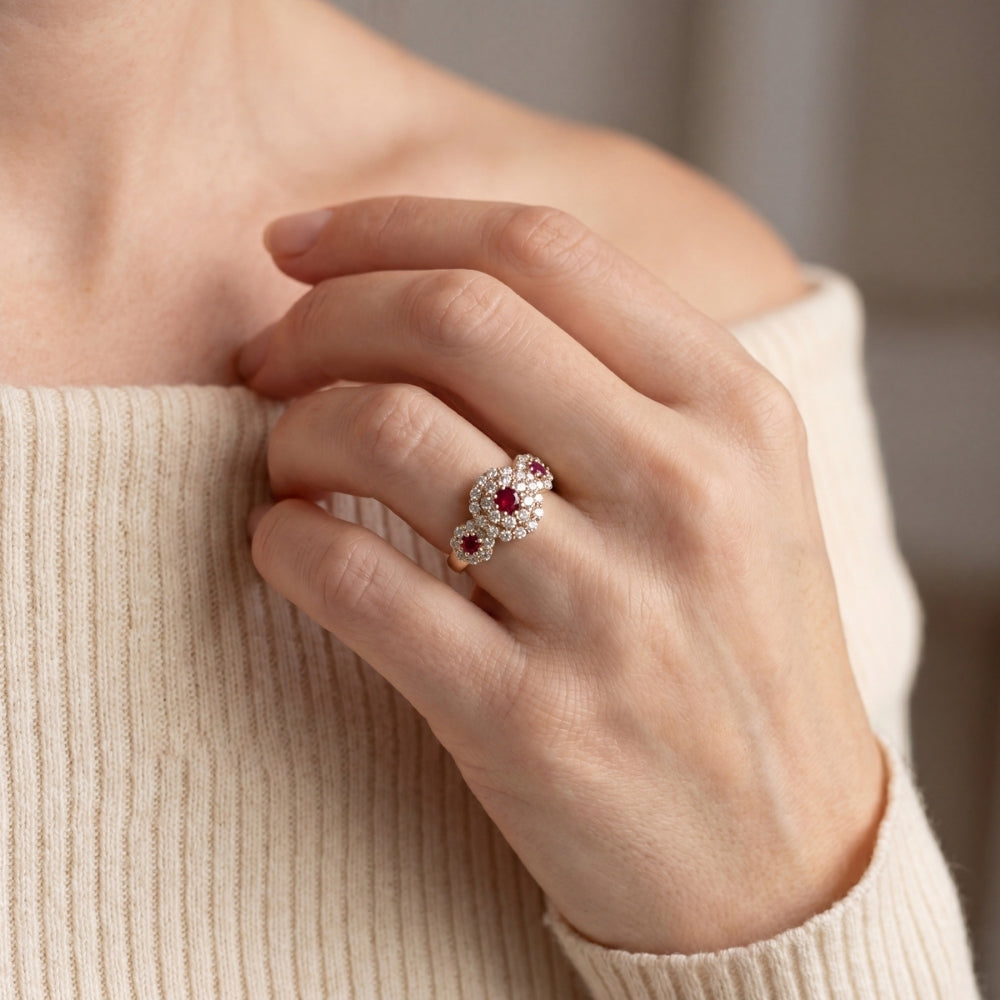 double halo diamond ruby ring 
