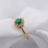 emerald halo yellow gold ring