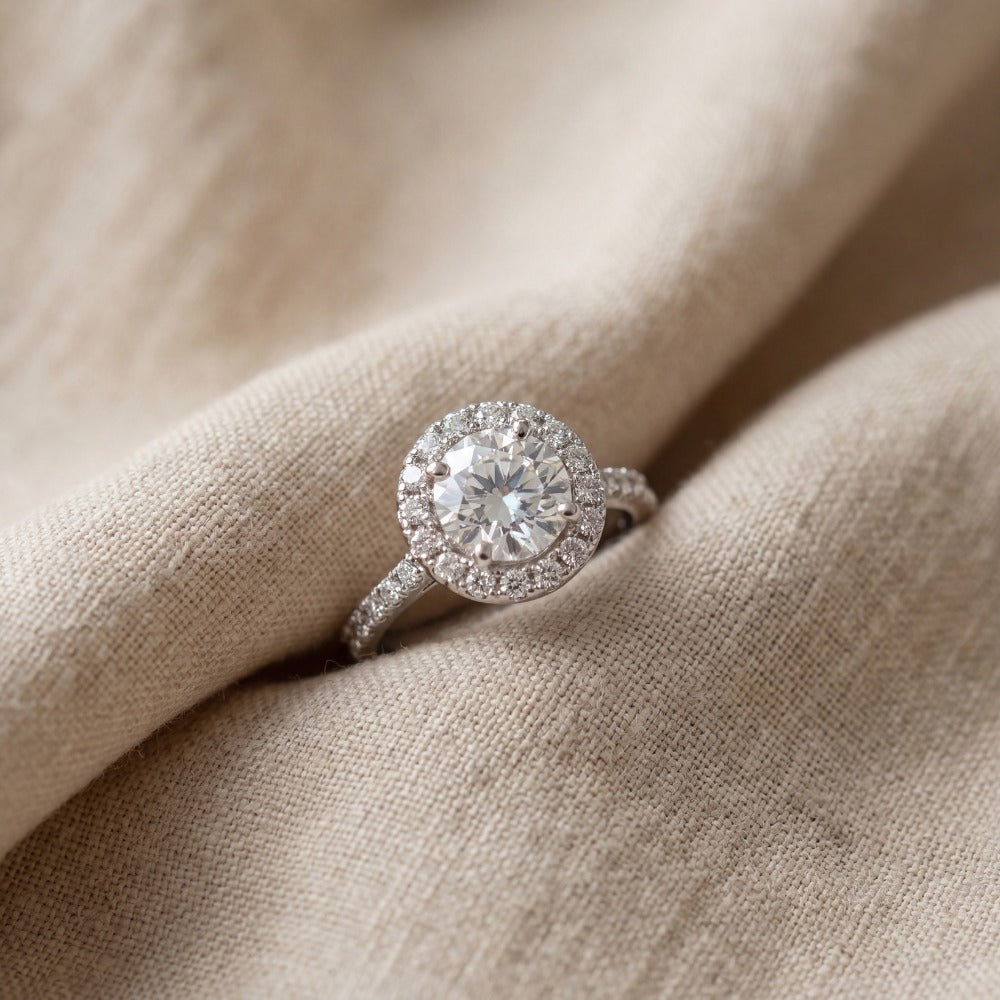 diamond halo engagement ring round center stone