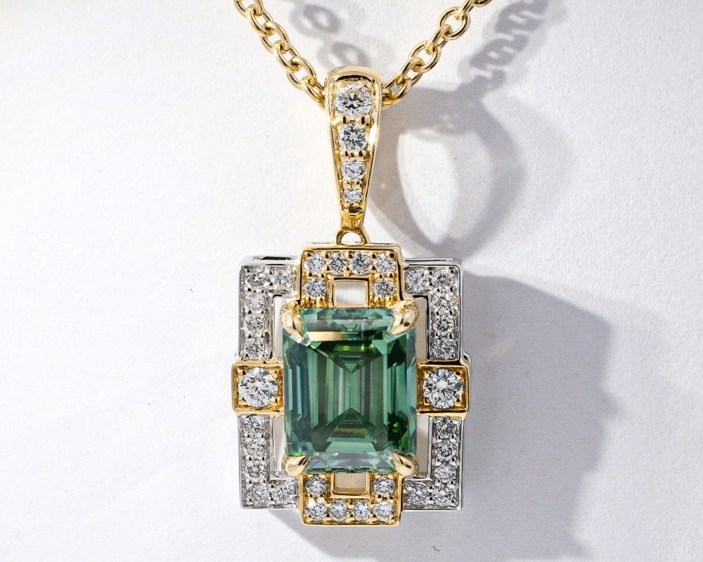 lab grown diamond green mossiante pendant
