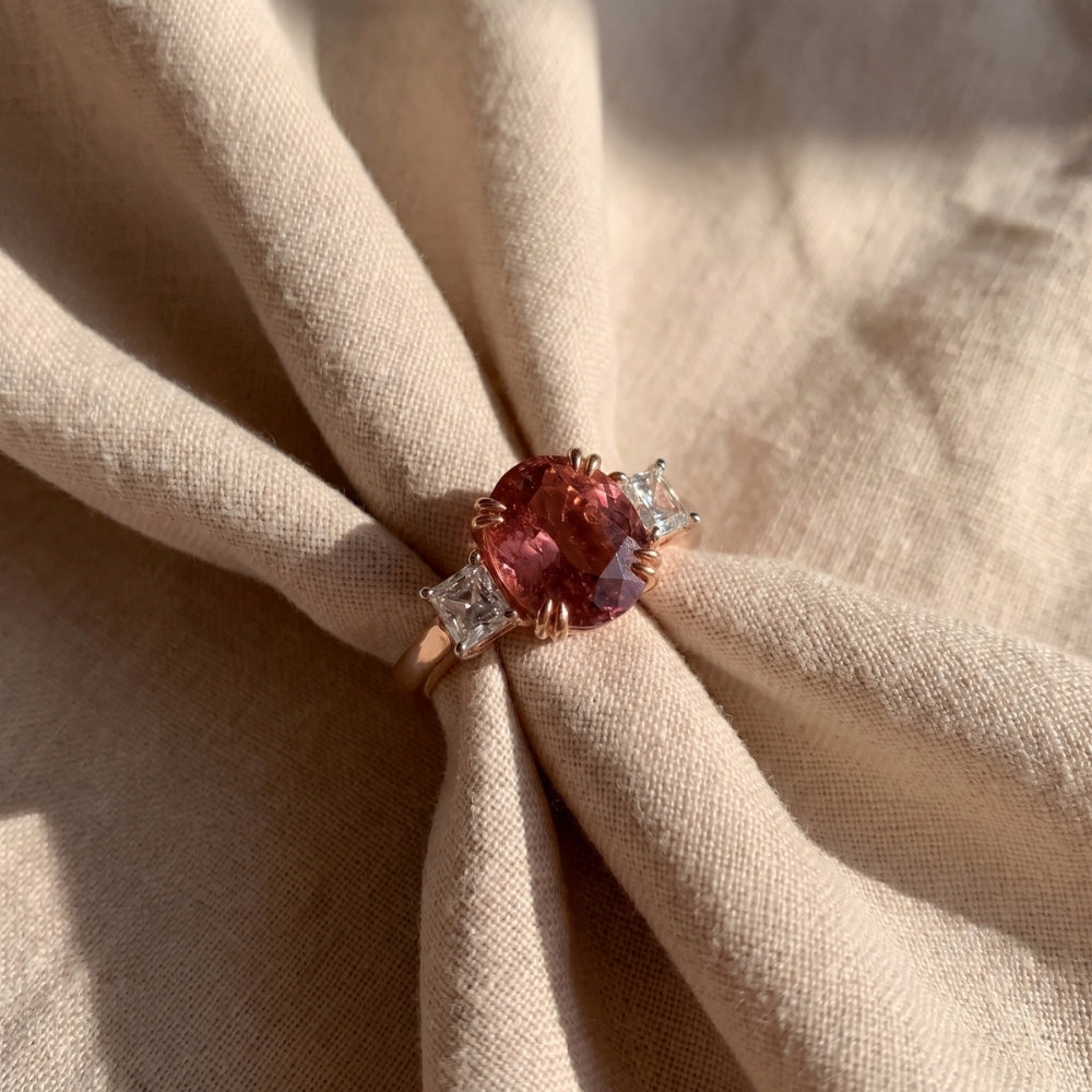 large oval cut pink tourmaline dress ring 