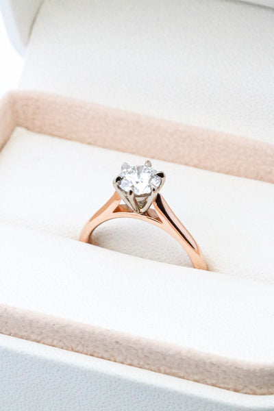 one carat diamond ring in rose gold white gold
