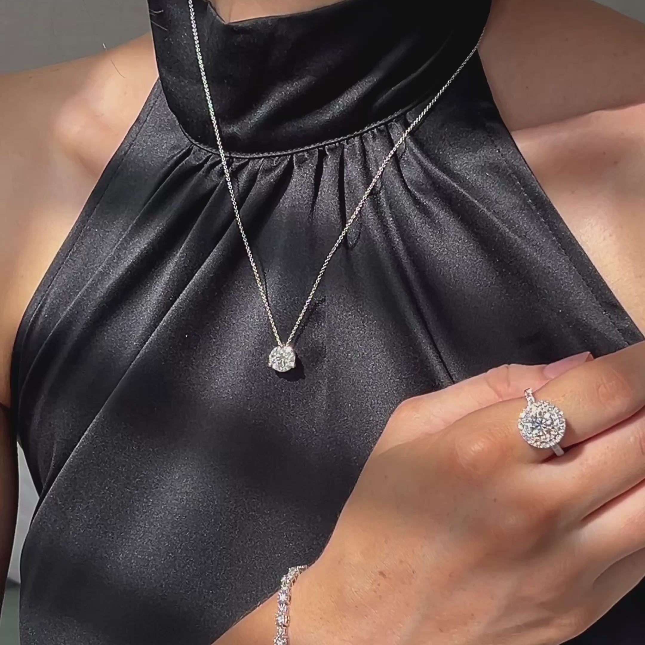 Hands when modelling Jewellery White Gold Diamond Ring Tennis Bracelet and necklace