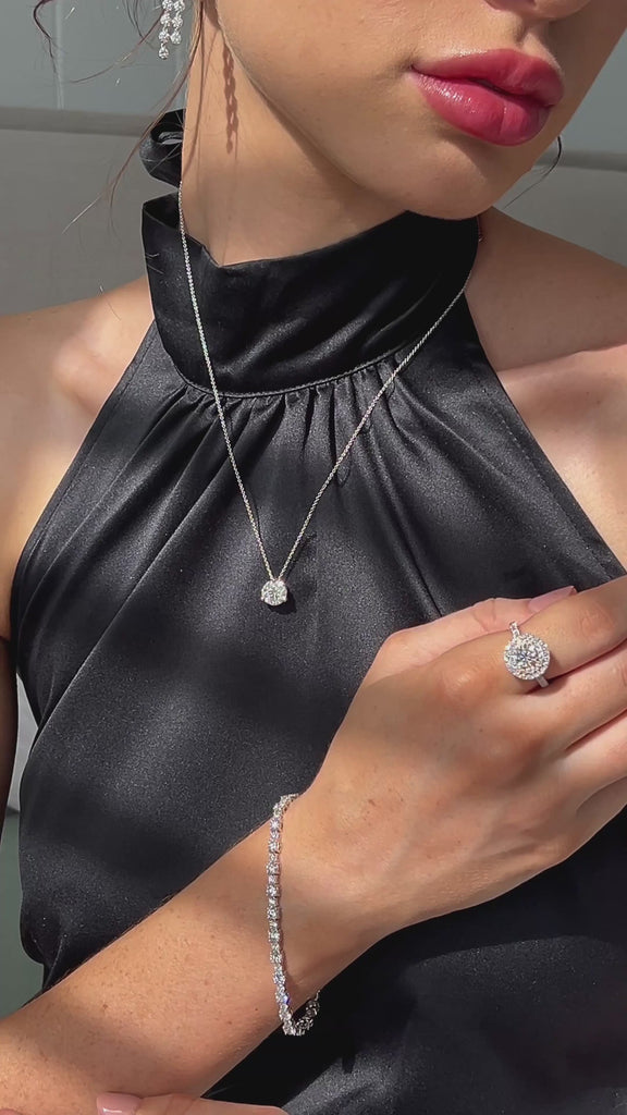 Hands when modelling Jewellery White Gold Diamond Ring Tennis Bracelet and necklace