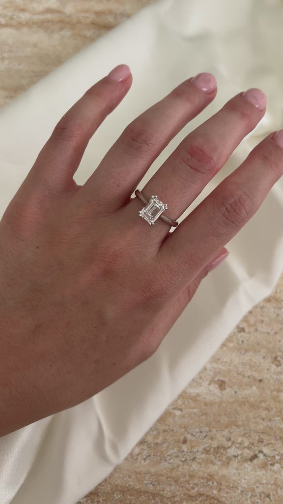 Emerald Cut Diamond Engagement Ring Solitaire 18CT WhiteGold