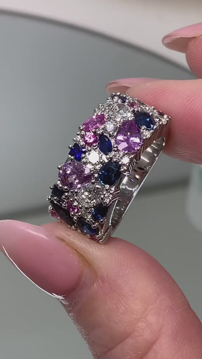 Multi Colour Natural Sapphire & Lab Grown Diamond Ring