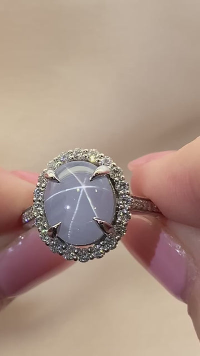 Star Sapphire Platinum Diamond Ring