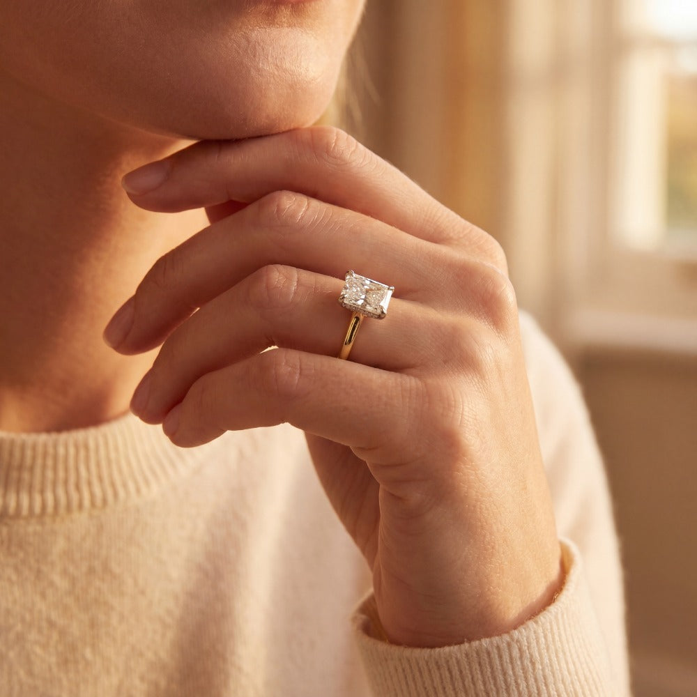radiant cut engagement ring on hand size