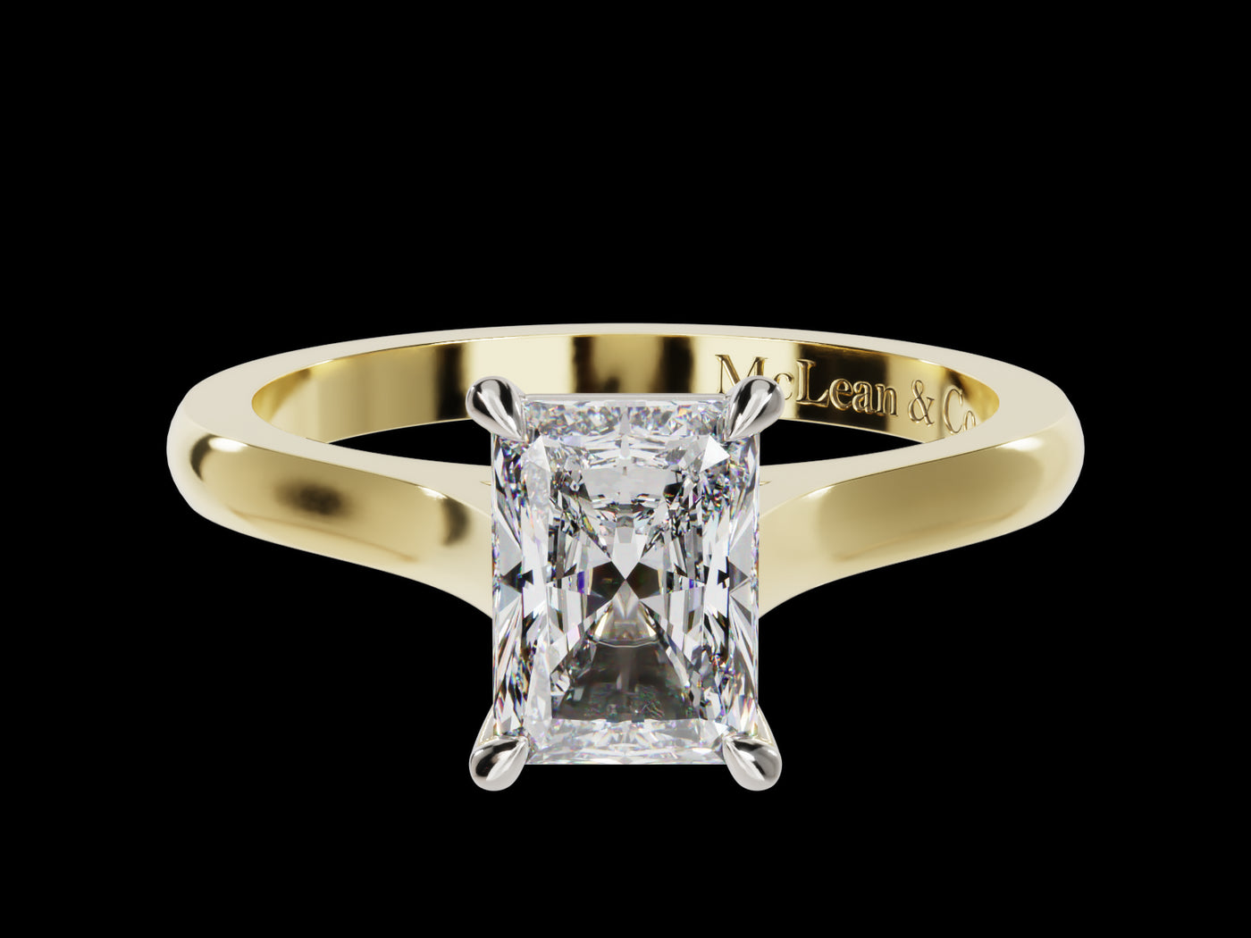 radiant cut lab grown diamond engagement ring with 4 claws  frontview