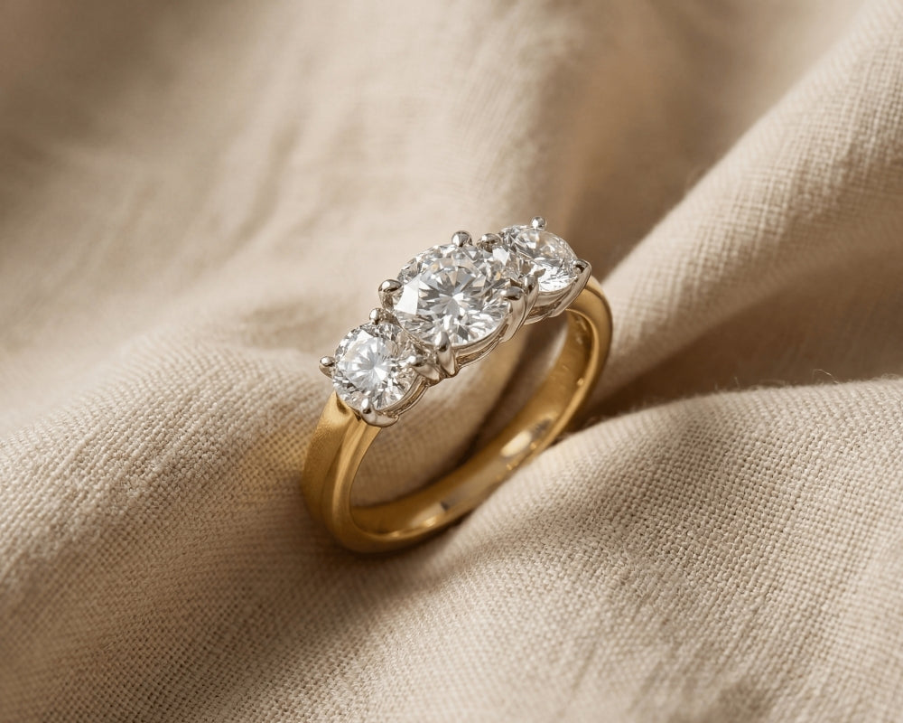 three stone engagement lab grown diamond ring