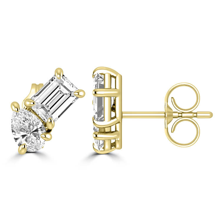 toi et moi diamond earrings yellow gold side front view