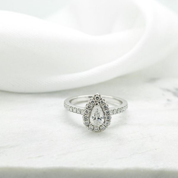 18ct WG Pear Halo Engagement Ring