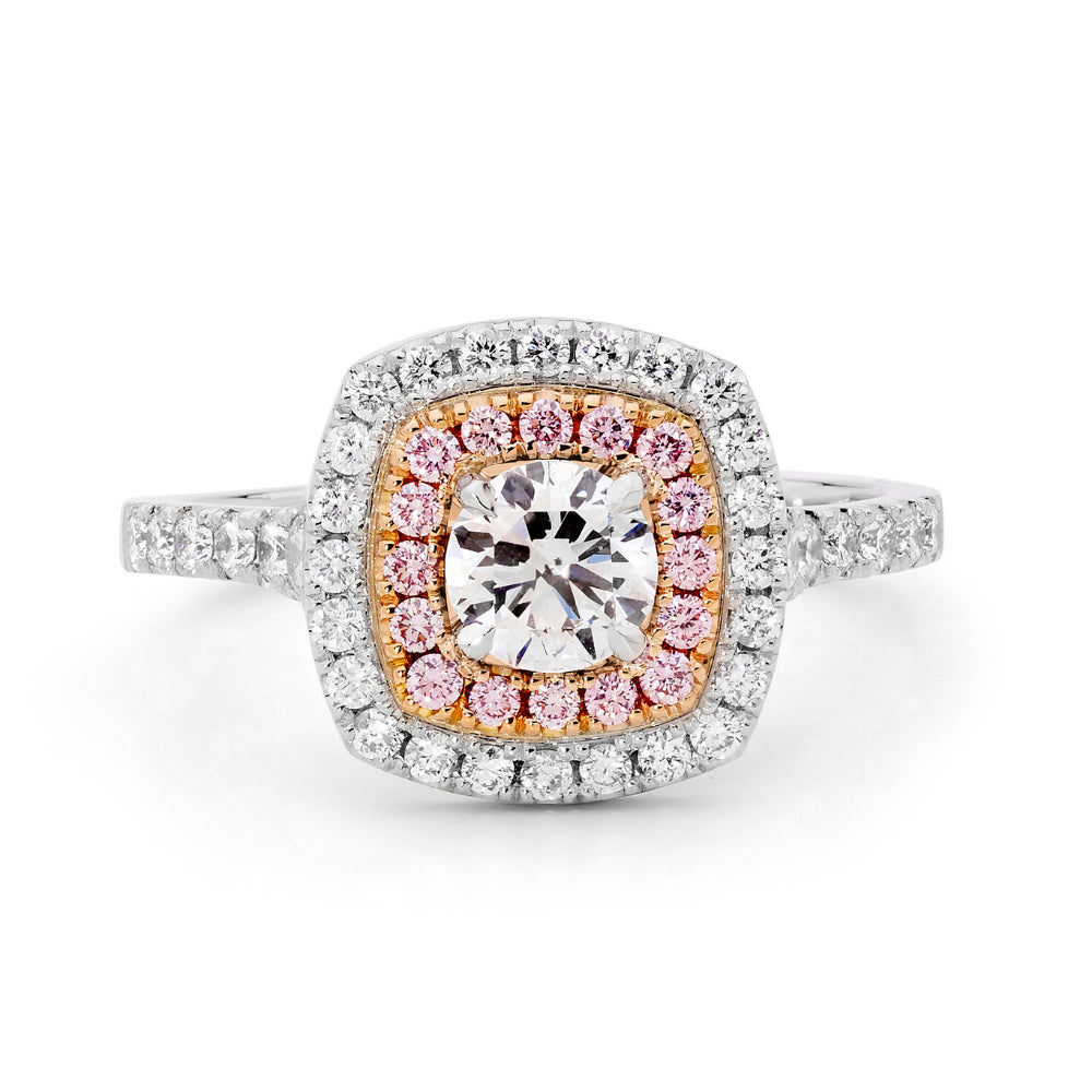 0.50ct D White and Pink Argyle Diamonds Double Halo White and Rose Gold Ring