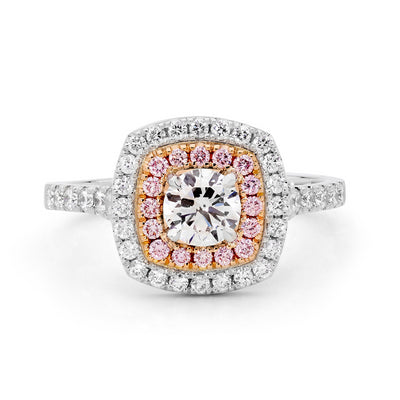 0.50ct D White and Pink Argyle Diamonds Double Halo White and Rose Gold Ring