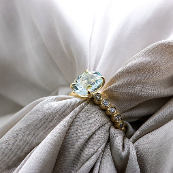 18ct Gold Aquamarine & Diamond Custom made Engagement Ring