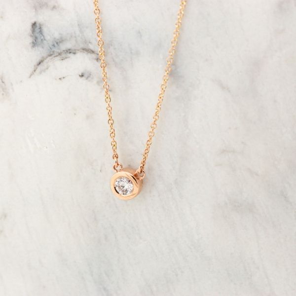Floating Rose Gold Solitaire Diamond Necklace